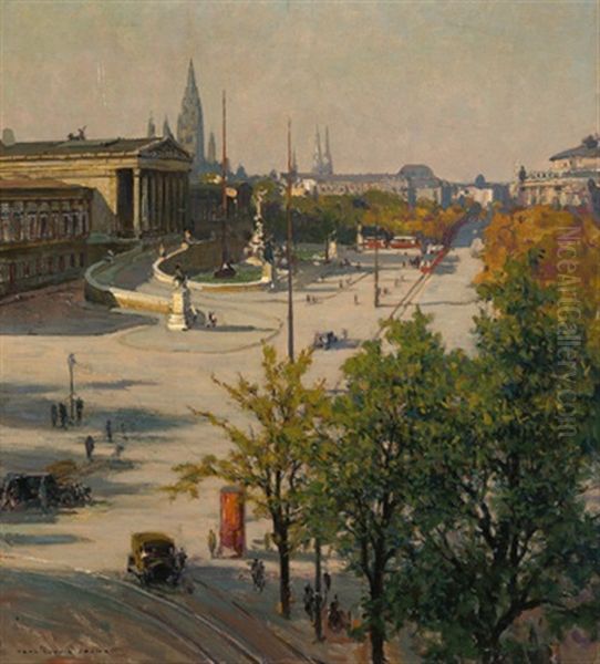 Ringstrase Mit Parlament, Burgtheater, Rathaus Oil Painting by Karl Ludwig Prinz