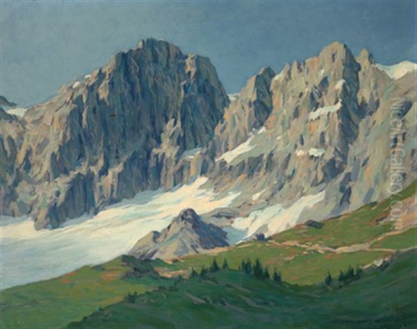 Dachsteinmassiv Sudwand Mit Hutte Oil Painting by Karl Ludwig Prinz