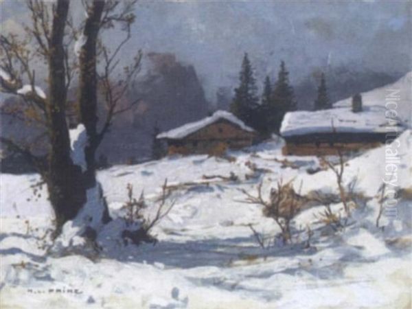 Almhutten Im Winter Oil Painting by Karl Ludwig Prinz