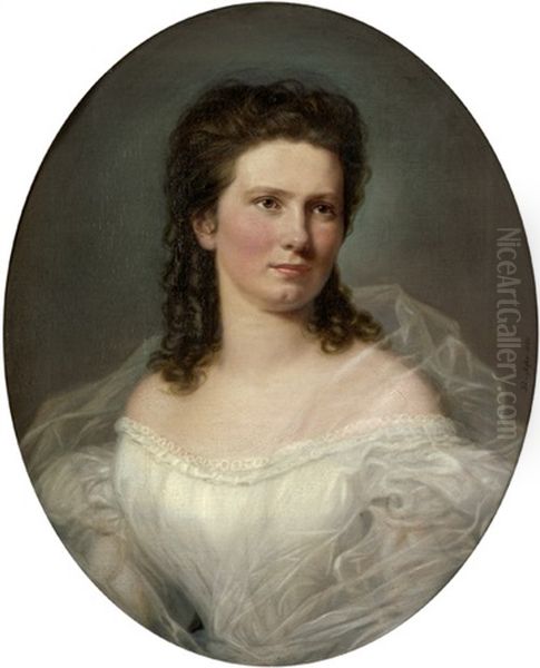 Brustbildnis Der Nina Kienzl (geb. Kafka, 1836-1916), Gemahlin Des Grazer Burgermeisters Wilhelm Kienzl Oil Painting by August Prinzhofer