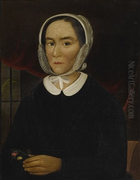 Portrait Of Lady With White Cap And White Collared Black Dress Oil Painting by William Matthew Prior