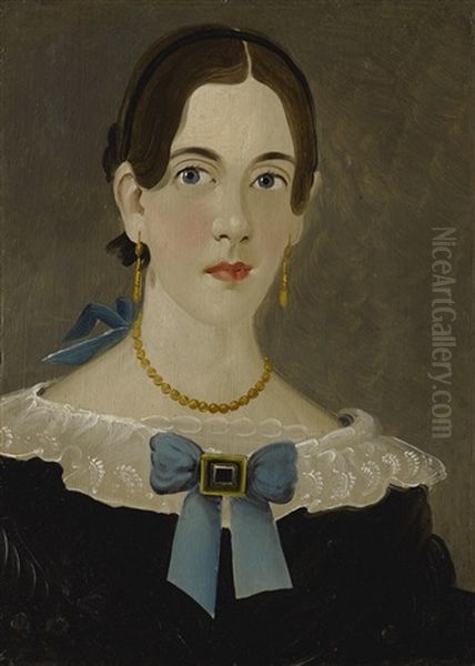 Portrait Of A Lady With Blue Bow Oil Painting by William Matthew Prior