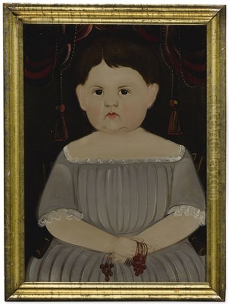 Portrait Of A Child In Gray Holding Red Berries Oil Painting by William Matthew Prior