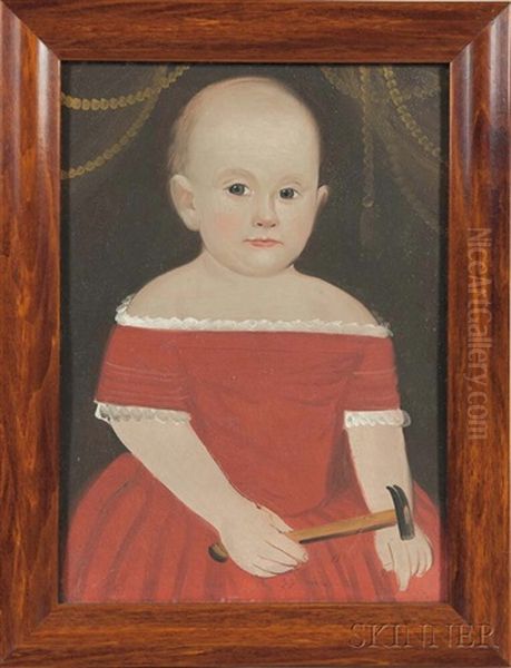 Portrait Of A Child In A Red Dress Holding A Hammer Oil Painting by William Matthew Prior