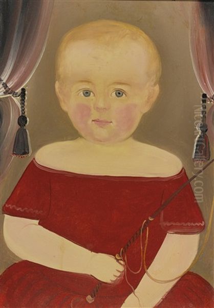 Portrait Of A Blonde Boy With Red Dress With Whip Oil Painting by William Matthew Prior