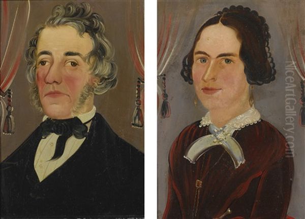 A Lady In Red And A Gentleman In Black (pair) Oil Painting by William Matthew Prior