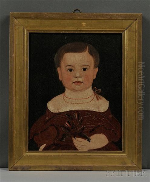 Portrait Of A Child In A Red Dress Holding A Floral Sprig Oil Painting by William Matthew Prior