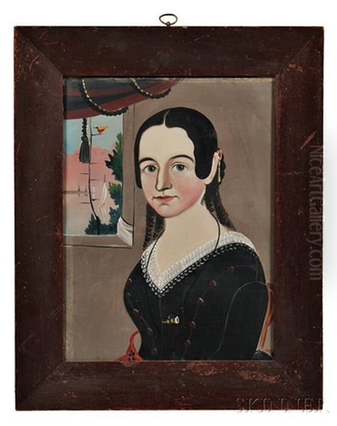 Portrait Of A Young Woman In A Black Dress In Front Of A Window Oil Painting by William Matthew Prior