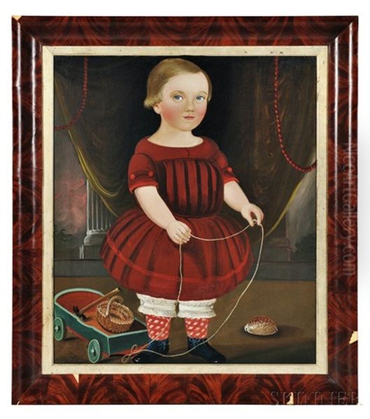 Portrait Of A Boy In A Red Dress With His Toy Wagon Oil Painting by William Matthew Prior