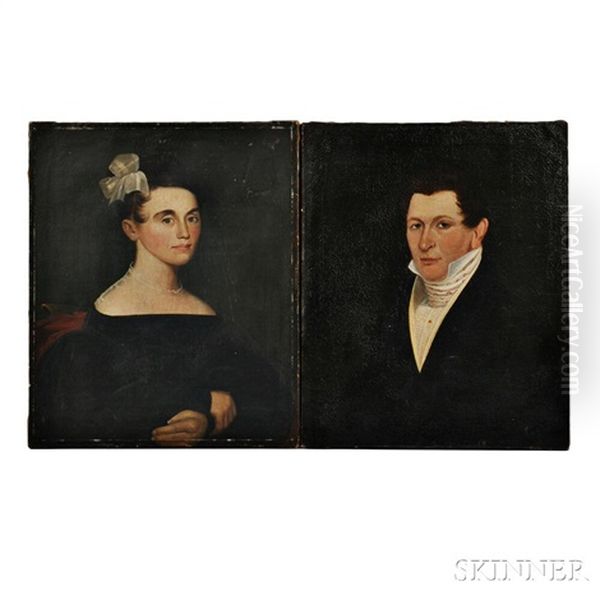 Pair Of Portraits Of A Husband And Wife, Possibly Hiram And Eunice Hall Of Port by William Matthew Prior