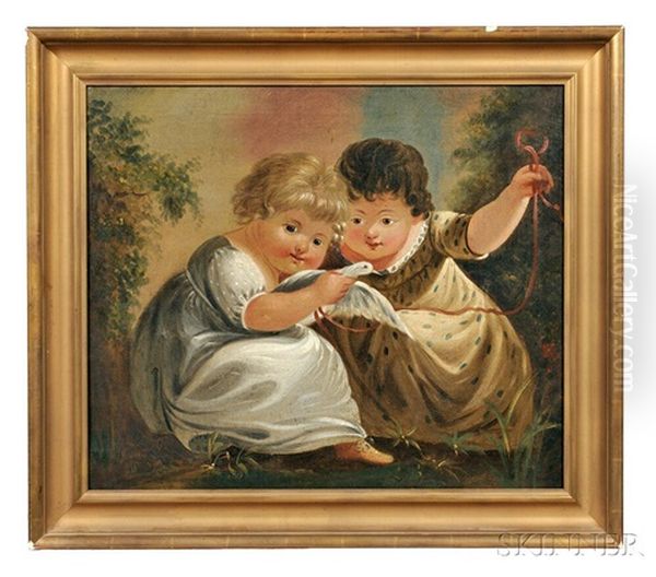 Portrait Of Two Children With A Dove Oil Painting by William Matthew Prior