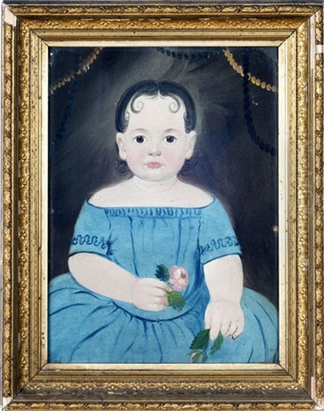 Portrait Of A Young Girl In Blue Holding Pink Roses Oil Painting by William Matthew Prior