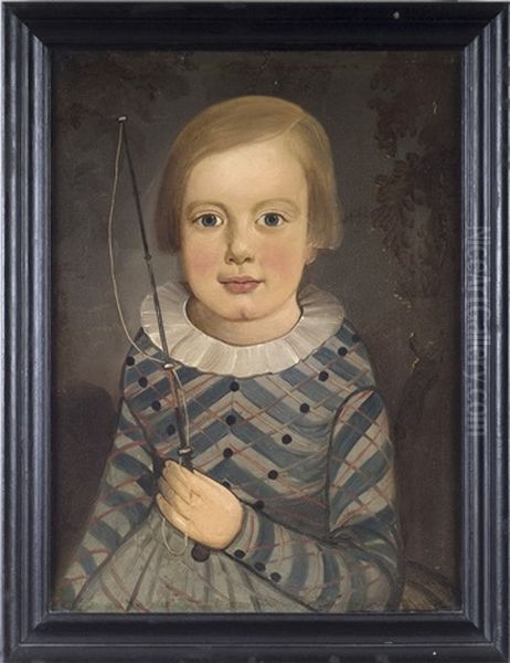 Portrait Of A Child In Striped Shirt, Holding A Whip Oil Painting by William Matthew Prior