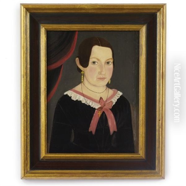 Portrait Of A Young Girl With Pink Bow Oil Painting by William Matthew Prior