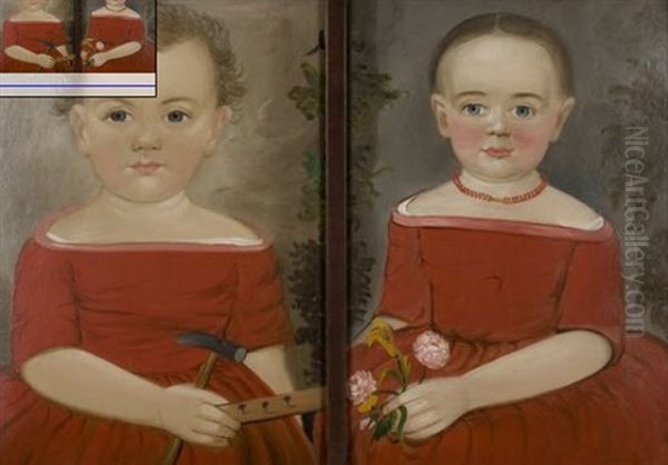 Brother In Red Dresses (+ Sister; Pair) Oil Painting by William Matthew Prior