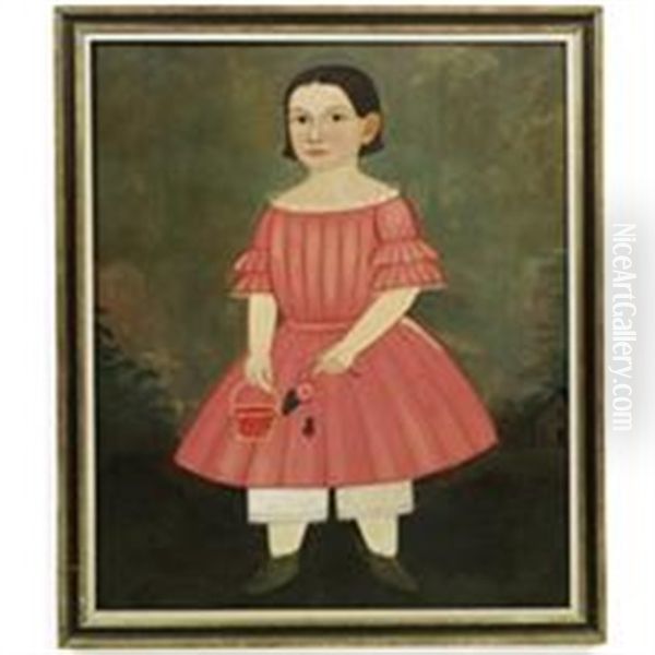 Portrait Of A Young Girl In Pink Dress With Basket Of Cherries And A Rose Oil Painting by William Matthew Prior