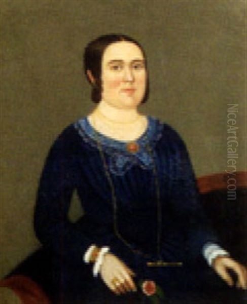 Portrait Of Woman In A Blue Dress (+ Gentleman In Black; Pair In School Of William Matthew Prior And Sturtevant J. Hamblin) Oil Painting by William Matthew Prior