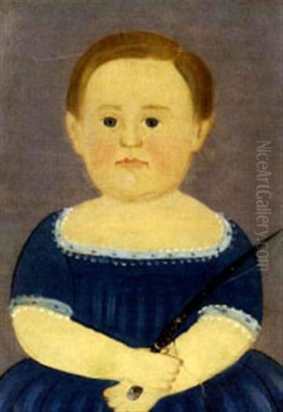 Young Child In Blue With Riding Crop Oil Painting by William Matthew Prior