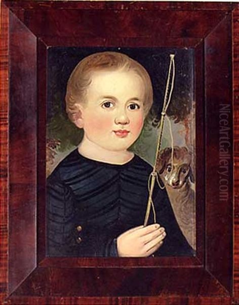 Portrait Of A Boy In A Dark Blue Outfit, With Whip And Dog Oil Painting by William Matthew Prior