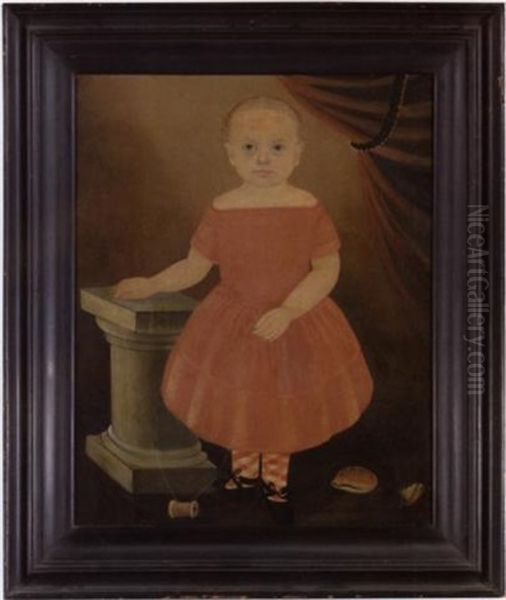 Portrait Of A Young Blond Boy With Red And White Argyle Socks, Posed With Pedestal, Shells And Spool Of Thread Oil Painting by William Matthew Prior