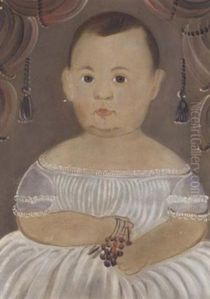 Portrait Of A Baby In A White Dress With Cherries Oil Painting by William Matthew Prior