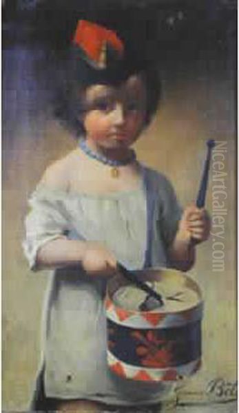 Petite Fille Au Tambour Oil Painting by Jeanne Toulza Bole