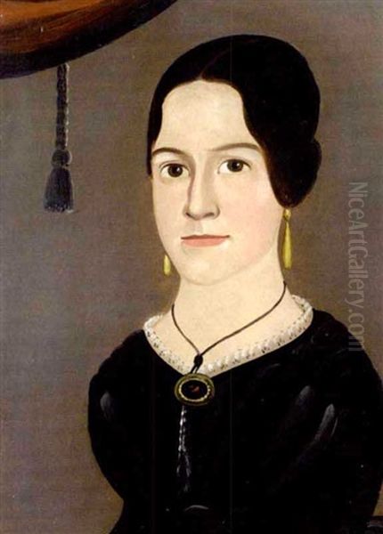 Portrait Of Attractive Young Dark Haired Woman In Lace Trimmed Black Dress With Jewelry Oil Painting by William Matthew Prior