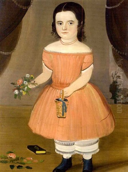 Portrait Of A Young Girl In Apricot Dress Holding Bouquet And Basket Of Berries Oil Painting by William Matthew Prior