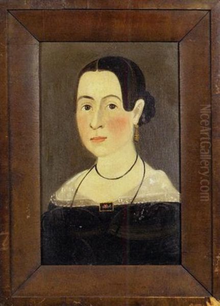 Portrait Of Young Woman With Braided Hair In Black Dress With Lace Collar And Mourning Brooch Oil Painting by William Matthew Prior