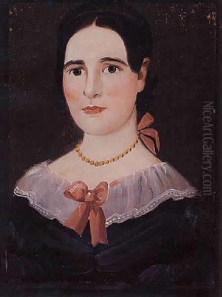 Portrait Of A Dark-haired Young Girl Wearing Pink Ribbons Oil Painting by William Matthew Prior