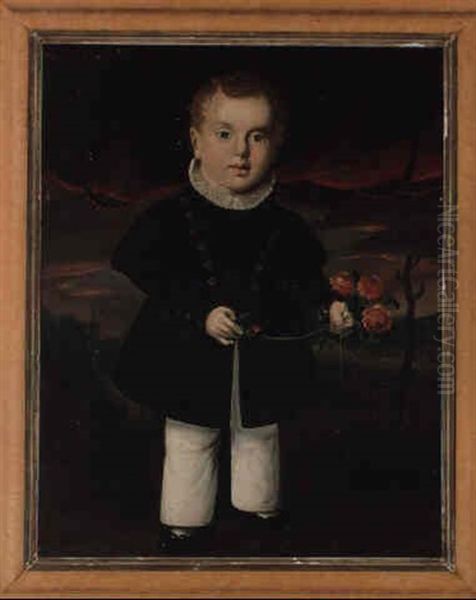 A Portrait Of A Young Boy Holding A Cluster Of Red Flowers Oil Painting by William Matthew Prior