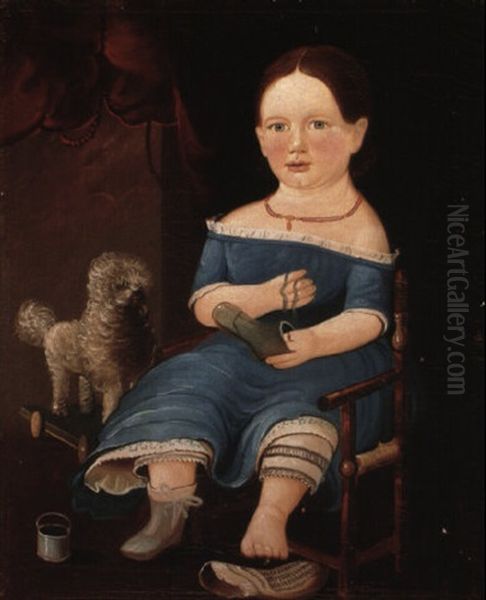 Portrait Of A Young Girl In Blue Dress With Toy Dog Oil Painting by William Matthew Prior