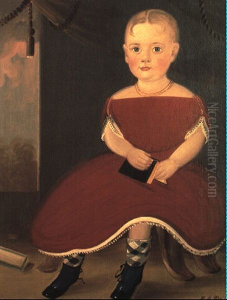 Portrait Of A Blonde-haired Little Girl Wearing A Red Dress Oil Painting by William Matthew Prior