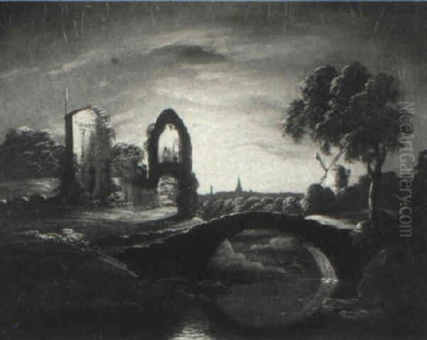 Moonlit Landscape With Ruins Oil Painting by William Matthew Prior