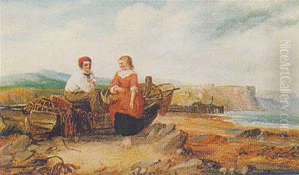 Figures At Porthcawl Oil Painting by Edward F. D. Pritchard