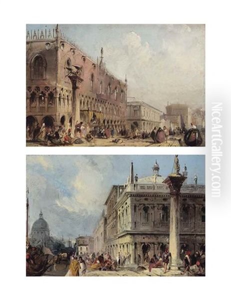 The Doge's Palace, Venice; And The Biblioteca Marciana, Venice Oil Painting by Edward Pritchett