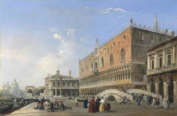 The Doge's Palace, The Piazzetta And The Biblioteca, With Sta Maria Della Salute Beyond, Venice Oil Painting by Edward Pritchett