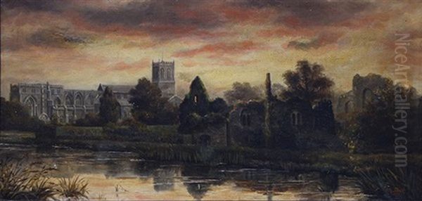 Christ Church Abbey From Across The River Oil Painting by Edward Pritchett