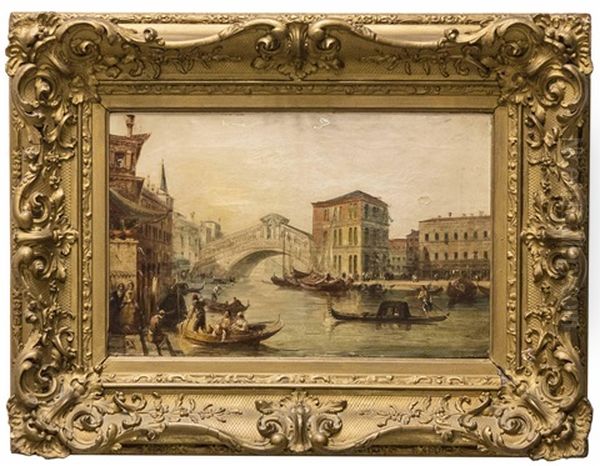 Folkliv Vid Rialto-bron, Venedig Oil Painting by Edward Pritchett