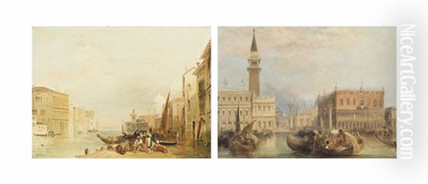 Santa Maria Della Salute And The Dogana At The Mouth Of The Grand Canal, Venice (+ Piazza San Marco And The Palazzo Ducale; 2 Works) Oil Painting by Edward Pritchett