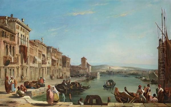 Vue D'un Quai A Venise Oil Painting by Edward Pritchett