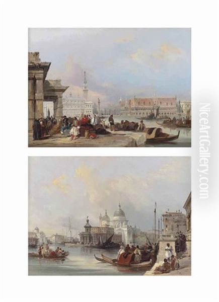 The Doge's Palace From The Dogana (+ Santa Maria Della Salute, Venice; 2 Works) Oil Painting by Edward Pritchett