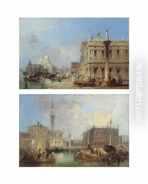 The Entrance To The Grand Canal, Venice; The Doge's Palace, The Piazetta And The Campanile Of St. Mark's, Seen From The Bacino (pair) by Edward Pritchett