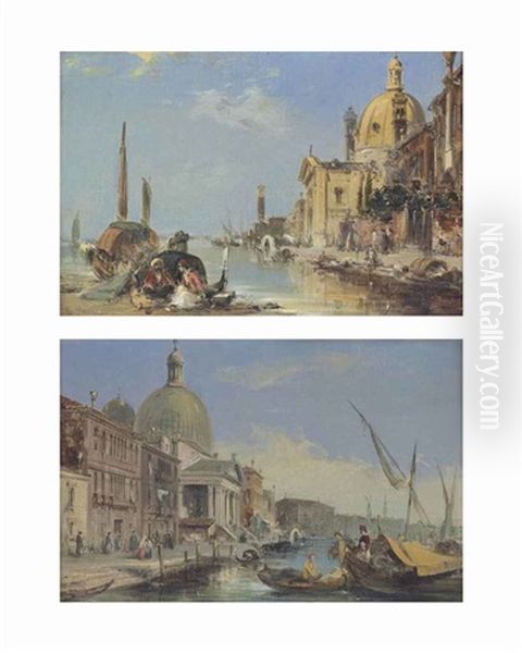 View Of Santa Maria Del Rosario (i Gesuati), On The Giudecca Canal, Venice And San Simeone Piccolo On The Grand Canal, Venice (2 Works) Oil Painting by Edward Pritchett