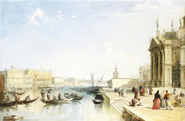 The Riva Degli Schiavoni And Bacino Di San Marco From The Steps Of St. Maria Della Salute; Distant View Of San Giorgio Maggiore (2 Works) Oil Painting by Edward Pritchett