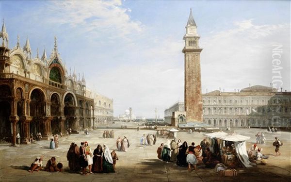 A View Of St. Mark's Square, Venice, With San Giorgio Maggiore In The Distance Oil Painting by Edward Pritchett