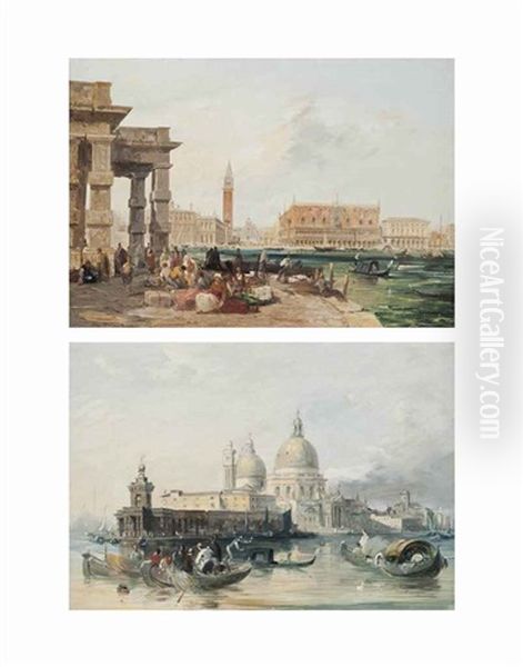 The Dogana, Looking Towards San Marco (+ The Grand Canal, With Santa Maria Della Salute And The Dogana; Pair) Oil Painting by Edward Pritchett