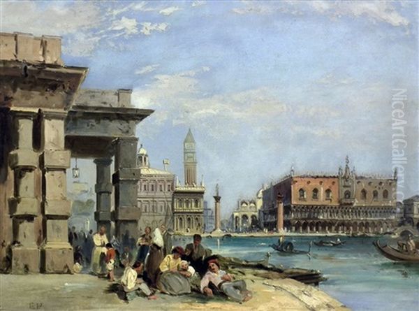 View Of St. Mark's Square And Doges Palace From Santa Maria Della Salute, Venice Oil Painting by Edward Pritchett