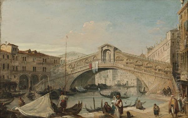 The Entrance To The Grand Canal With The Church Of Santa Maria Della Salute, Venice And A View Of The Rialto Bridge, Venice (pair) Oil Painting by Edward Pritchett