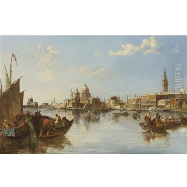 Gondolas And Fishing Boats At The Mouth Of The Grand Canal, Venice Oil Painting by Edward Pritchett